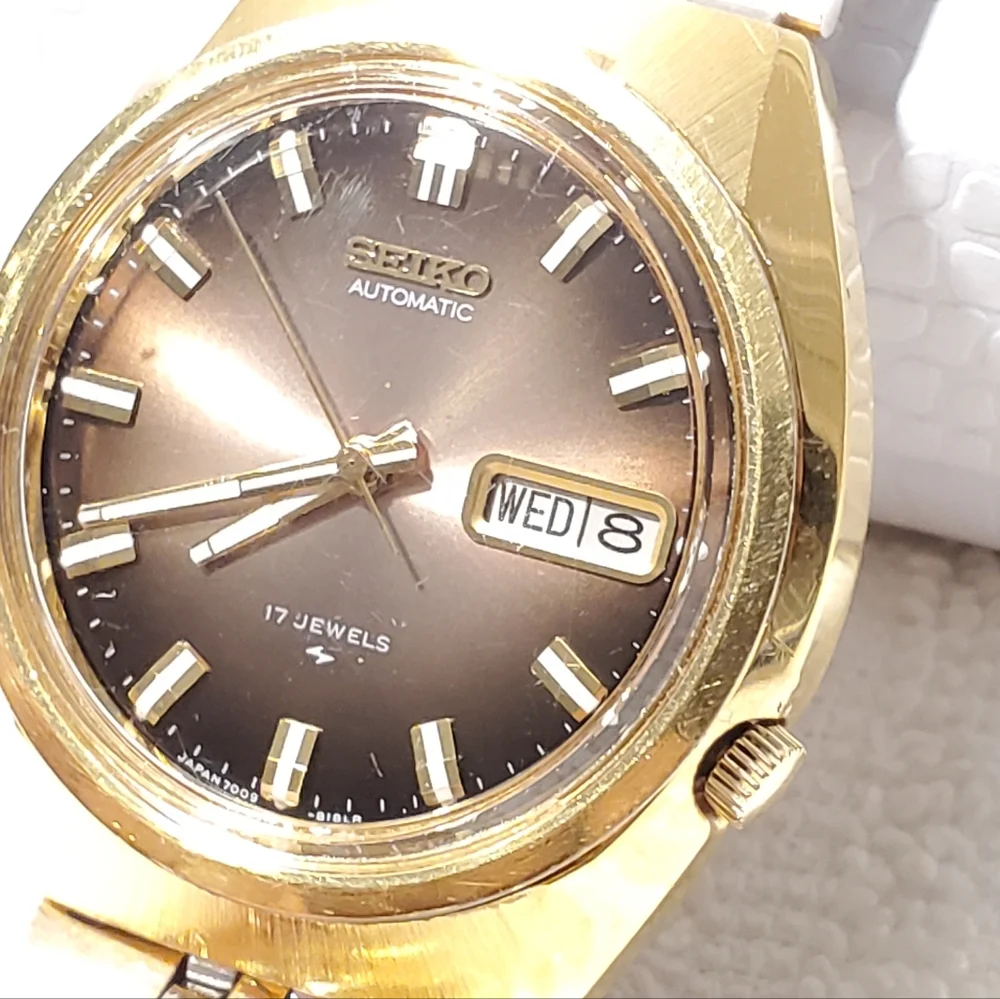 Vintage Seiko Automatic Men's Day Date Watch Gold Plated Seventeen Jewels